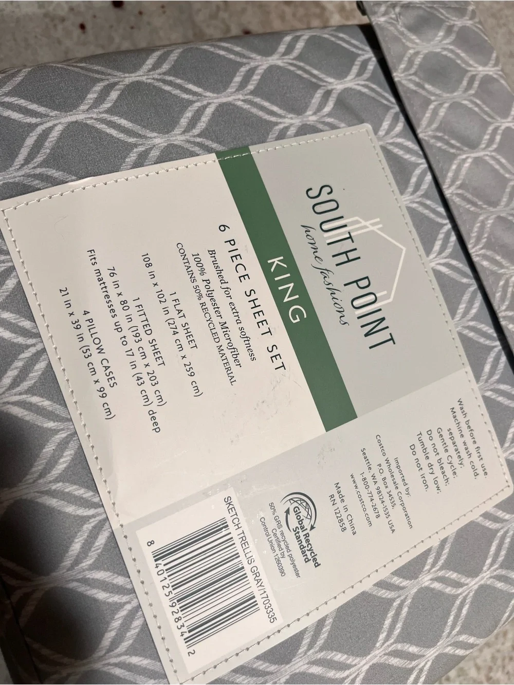South Point King Sheet Set in Gray with Geometric Pattern